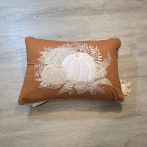 Sherpa Embroidered Bead & Textures Fall Pumpkin Zip Throw Pillow 14" X 20"